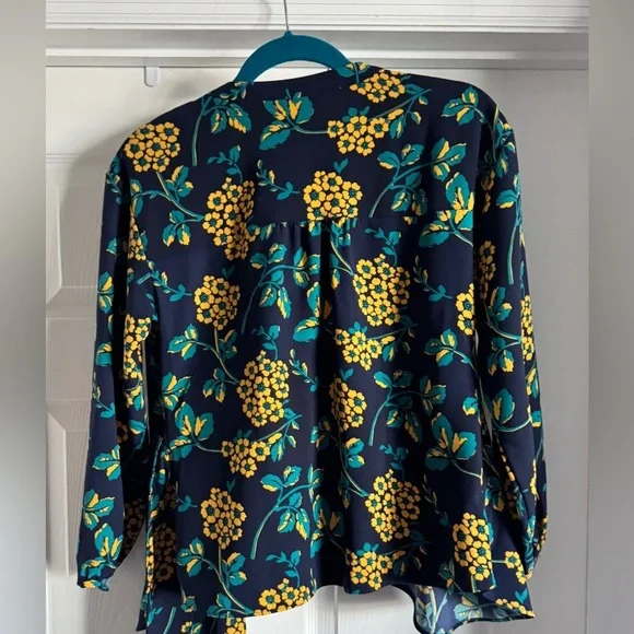 J crew wrap top navy with gold and teal florals size xs - Picture 4 of 8
